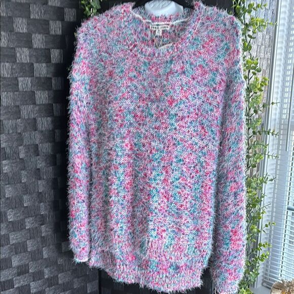 Moral Fiber Pink and Blue Crew Neck Sweater very stretchy - Picture 1 of 6
